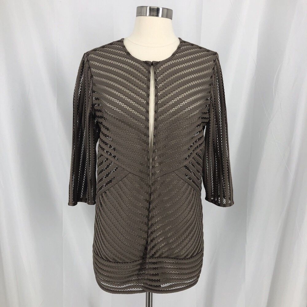 Chico's Travelers Cardigan Womens Sz 0 (4/6) Open Front Mesh Short Sleeve
